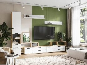 Модульная стенка Санса (дуб сонома/белый) в Железнодорожном - zheleznodorozhnyj.mebel-nsk.ru | фото