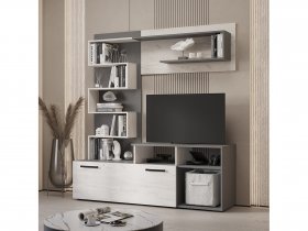 Стенка Евро (графит/дуб крафт белый) в Железнодорожном - zheleznodorozhnyj.mebel-nsk.ru | фото